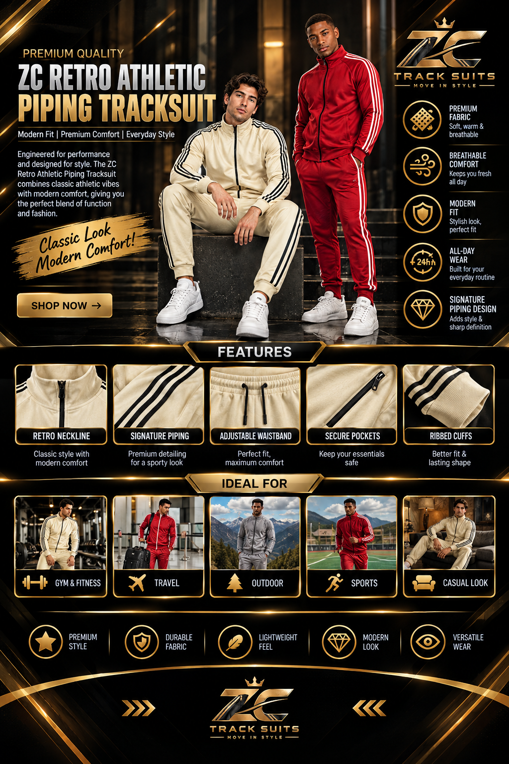 ZC ZERO ATHLETIC PIPING TRACK SUIT