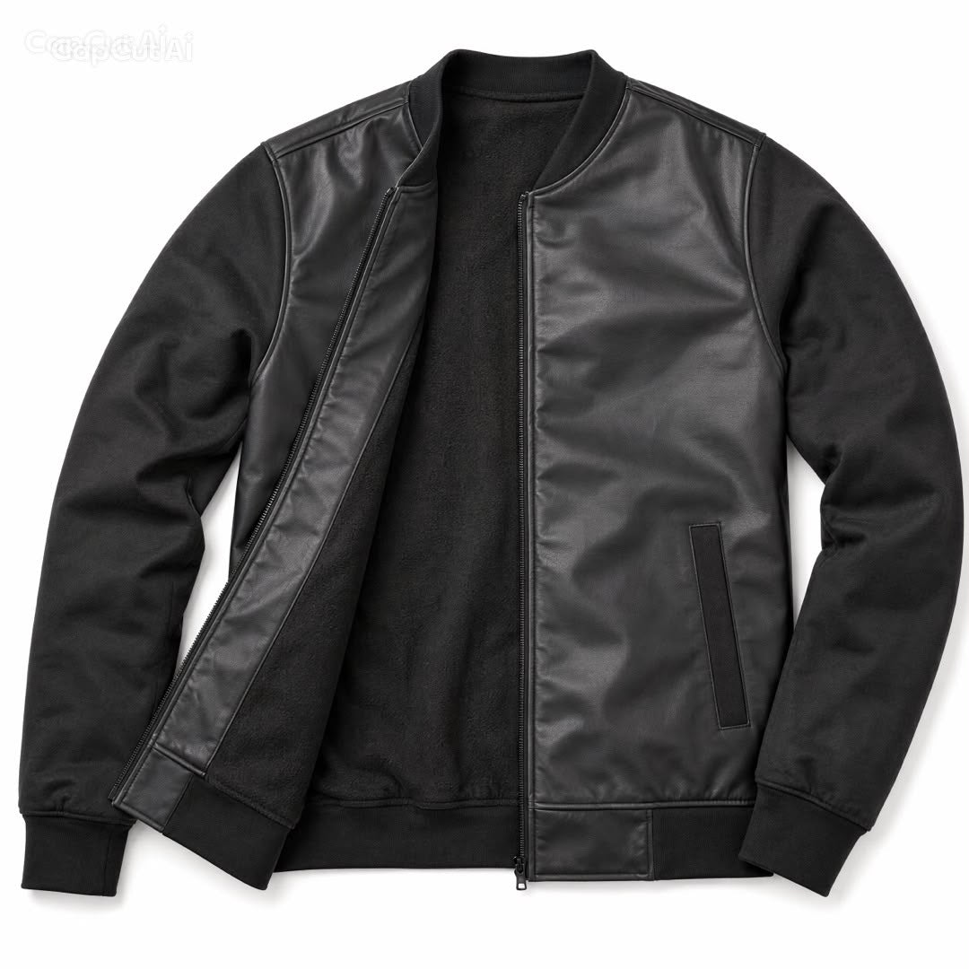 Premium PU Synthetic Leather Jacket -Fleece Sleeves & Back