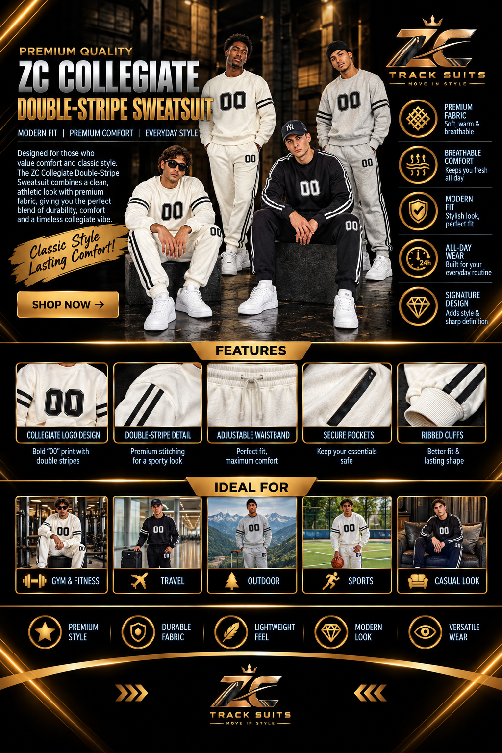 ZC COLLECTION DOUBLE-STRIPE SWEATSUIT
