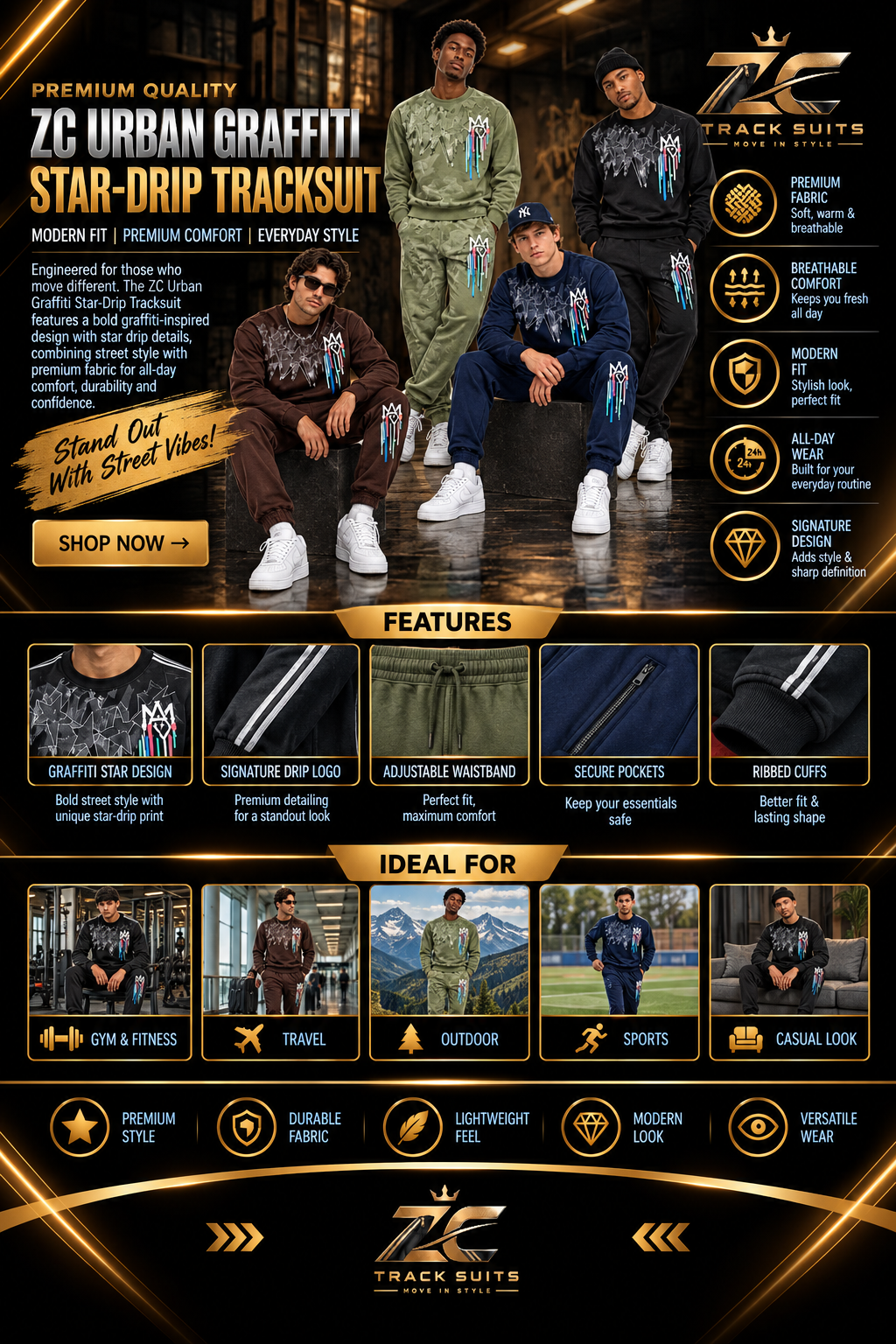 ZC URBAN GRAFFITI STAR-DRIP TRACK SUIT